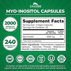 Zazzee Myo-Inositol Capsules, 2000 mg per Serving, 240 Vegan Capsules, Ideal Dosage for 40:1 Ratio, Certified Kosher, Hormone Balance & Healthy Ovarian Function Support, Non-GMO, Made in the USA