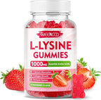 L-Lysine 1000mg Gummies, Lysine Supplement for Adults & Kids, Essential Amino Acid Supplement for Oral & Lips Health, Boost Immune & Calcium & Collagen, Sugar-Free, Strawberry Flavor, 60 Count