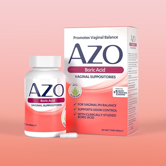 AZO® Boric Acid Vaginal Suppositories for Women, Helps Support Odor Control with Clinically Studied Boric Acid, Non-GMO (Pack of 60)