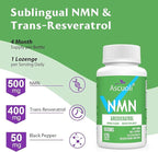 Sublingual NMN 500mg + Trans-Resveratrol 400mg, 3-in-1 Advanced Formula 99% Pure NMN Resveratrol Supplement for Boost* NAD, Cell, Immune, Energy & Muscle, Anti-Aging, 120 Lozenges, 120-Day Supply