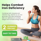 Iron Gummies with Multivitamin, Iron Supplement for Women & Men with Zinc, Vitamin B Complex & C, B12, Folate - Blood Builder & Energy Support for Adults & Kids - Green Apple & Kiwi Filled Gummies