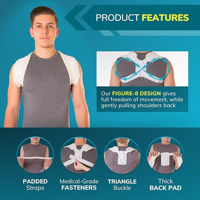 BraceAbility Clavicle Support Brace - Figure 8 Upper Back Brace Posture Corrector for Women and Men, Shoulder Straightener, Kyphosis Relief, Sling for Injuries and Fractures (Small)