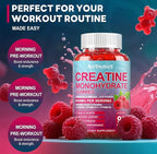 Creatine Monohydrate 8000mg Gummies with BCAA, L-Carnitine, Taurine & Vitamin B12 - Pre Workout Supplement for Muscle Growth, Strength & Energy - Raspberry Flavor Gummies, 180 Count for Men & Women