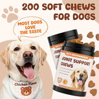 Glucosamine for Dogs Hip and Joint Supplement 200 PCS Glucosamine Chondroitin MSM for Dogs Hip & Joint Pain Relief Mobility Support for All Small Medium Large Breeds Chicken Flavor