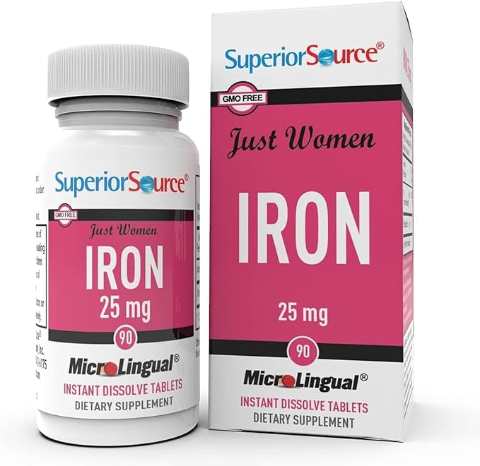 Superior Source Just Women - Iron 25 mg, (Ferrous Fumarate), Under The Tongue Quick Dissolve MicroLingual Tablets, 90 Count, Easily Absorbed, Assists Red Blood Cell Formation, Non-GMO
