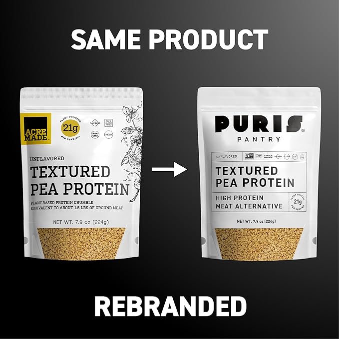 PURIS Pantry Textured Pea Protein, Unflavored Meatless Vegetable Crumbles, Soy Free, Shelf-Stable, Gluten Free, 21g of Protein, Plant-Based Vegan Meat Substitute, Equivalent to 1.5 Pounds Ground Beef