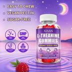 L-Theanine Gummies for Kids & Adults, L'Theanine 400mg Chewable L Theanine Supplement for Calm, Zzz & Relaxation Support, Vegan, Organic, Raspberry Flavor, 60 Counts