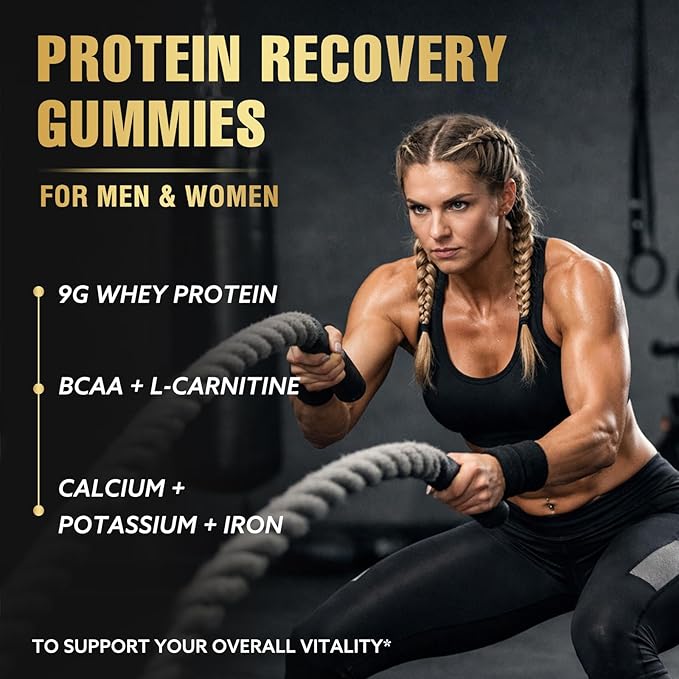 Whey Protein Gummies, 9g Protein per Serving, Easy to Take Snacks for Men & Women, Recovery + Supplement Gummies for Protein Boost, Muscle, Energy Support, Strawberry Flavor, 90 Gummies