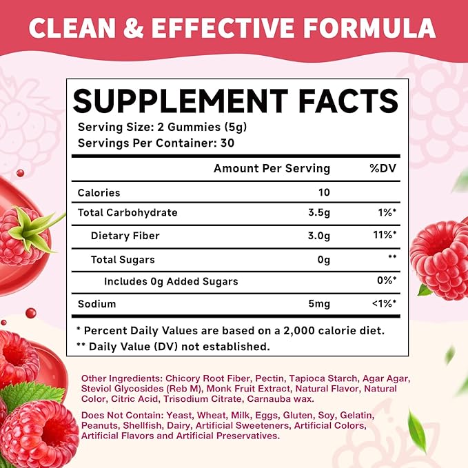 Fiber Gummies for Digestive Health & Regularity, Sugar-Free High Fiber Supplement for Adults & Kids, Soluble Dietary Fiber, Vegan Fiber Supplements for Men & Women, 120 Count