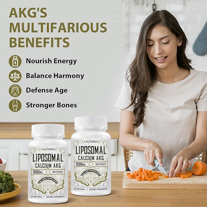 Liposomal Calcium AKG Supplement 1500 MG (Alpha-Ketoglutaric Acid), More Effective Than AAKG, Ca AKG for Longevity, Age Defense, Cellular Energy, Metabolic Function, 120 Softgels