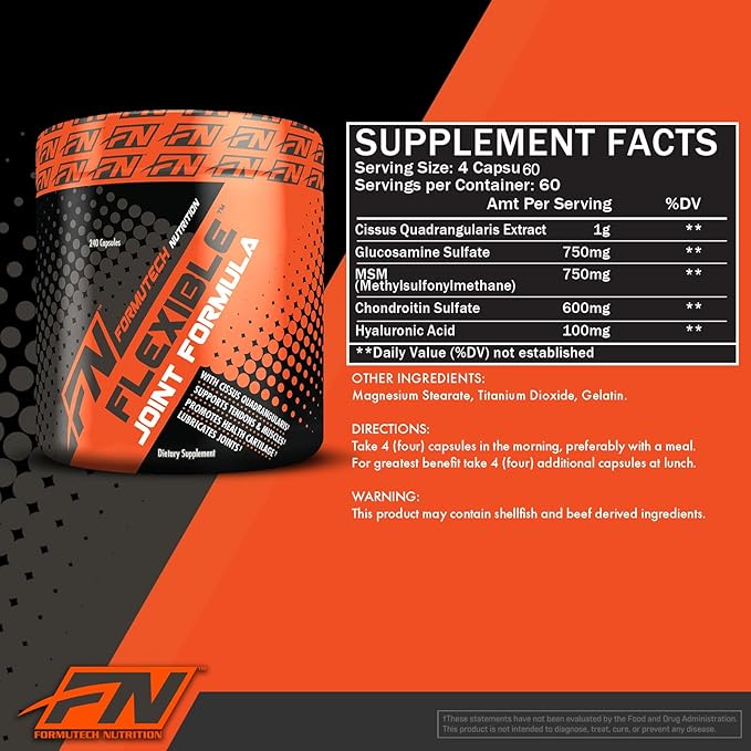 Flexible Joint Formula | Complete Support for Joints, Bones, & Connective Tissues | Promotes Uptake of Sulfates | 240 Capsules