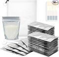 Protein Powder Travel Container Set, 50 Foil Single-Serve Pouches with Labels, Storage Pouch & 5g Spoon, Portable Supplement Containers for Gym Use