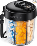 AUVON Large Pill Dispenser Can Store 7 Various Supplements, Travel Pill Organizer Bottle with Anti-Mix Design, Arthritis-friendly Pill Holder with Wide Opening & Slider Lid, Includes 20 Blank Stickers