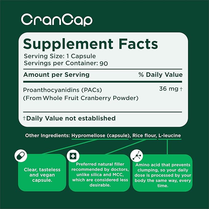 Cranberry Pills for Urinary Tract Health - 90 Count, 36mg of Potent PACs - Cranberry Extract Helps Cleanse & Protect The Urinary Tract from A UTI - Non-GMO, Vegan and Gluten-Free