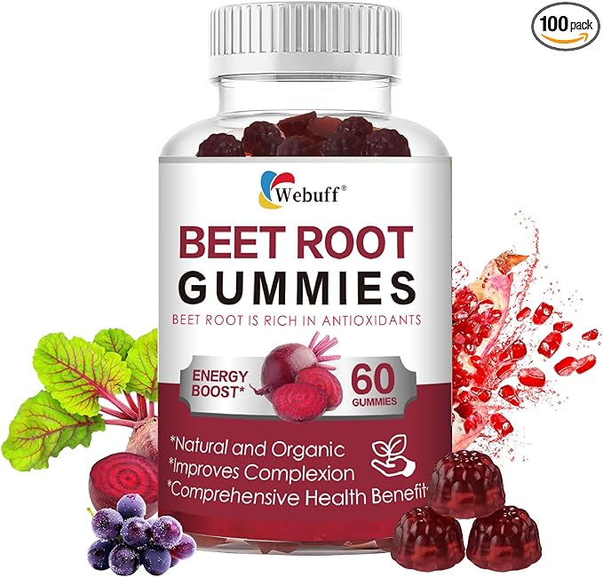 Beet Root Gummies — Nitric Oxide Booster with Organic Beet, Pomegranate & Grape Seed, Vitamin B12 — Energy, Circulation & Heart Health Support, Vegan, Non-GMO, 60 Count (Pack of 1)