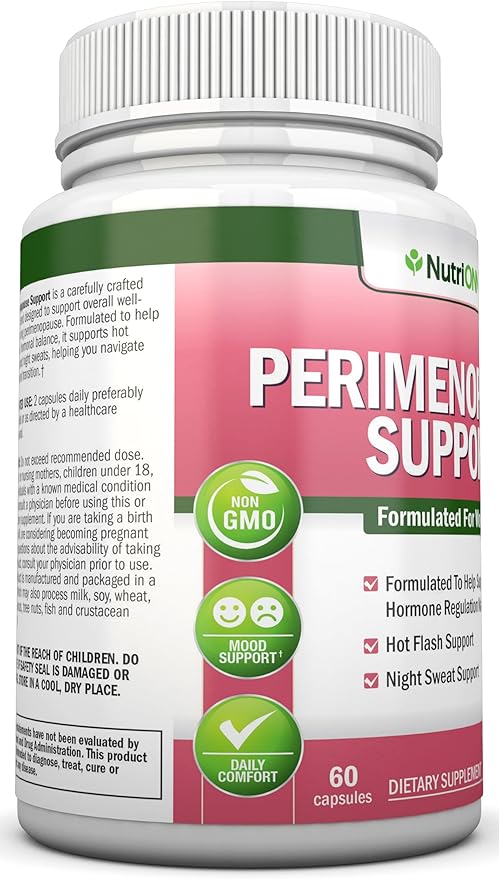 NutriONN Perimenopause Supplement for Women - Natural Support for Hot Flashes & Night Sweats - Improved Mood & Sleep - 11 Herbal Ingredients with Black Cohosh & Red Clover - Hormone Balance - Non-GMO