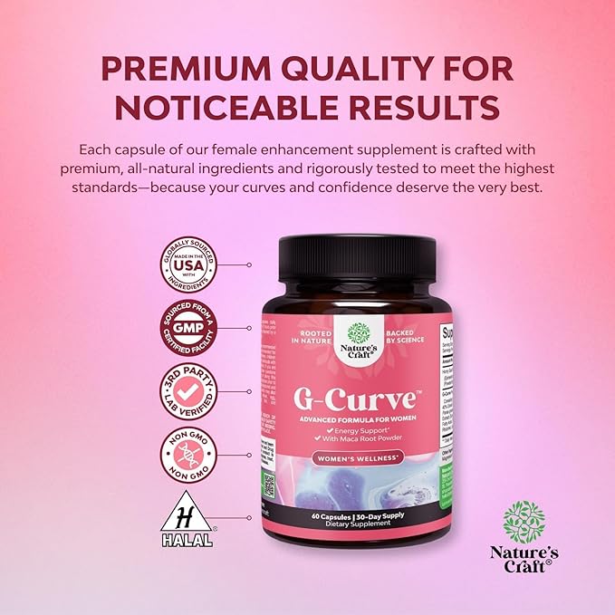G-Curve Butt and Breast Growth Capsules - Horny Goat Weed Muira Puama & Maca Root for Butt Growth Support - Advanced Herbal Formula - Supports Bigger Butt & Bigger Breast - Easy to Swallow - 60 Count