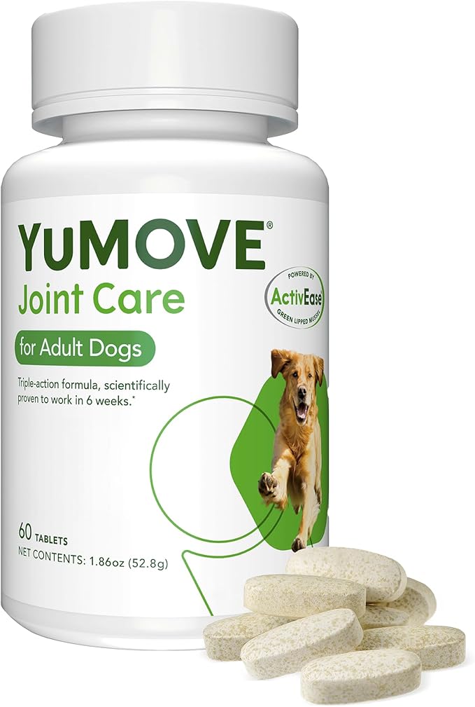 YuMOVE Hip and Joint Supplement for Dogs with Glucosamine for Dogs, Omega 3, Hyaluronic Acid, & Green Lipped Mussel - Dog Joint Supplement - Adult Dogs Tasty Chewable Tablets (60ct Chewable Tablets)