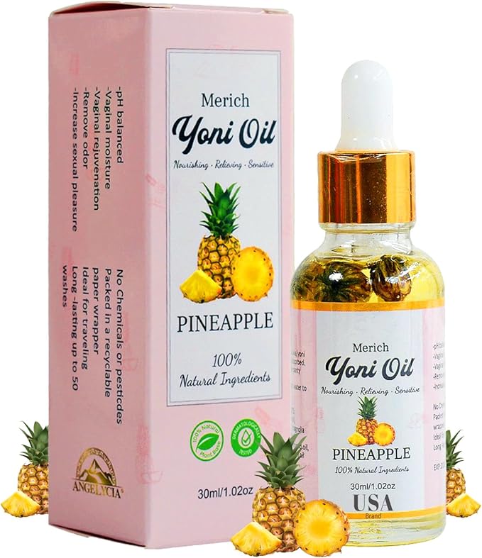 MERICH Natural Yoni Oil for Women | pH Balancing Vaginal Detox Oil, Pineapple | Rejuvenating Formula for Dark Spots & Ingrown Hair | Odor Eliminator & Gentle Cleansing Feminine Care | 1 oz