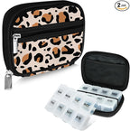 Serfeymi Weekly Travel Pill Organizer Pill Case for Purse with Removable 7 Day Pill Box, Fashionable Travel Medicine Organizer Pill Container for Medicine, Vitamin, Supplement - Brown 02 + Pill Box