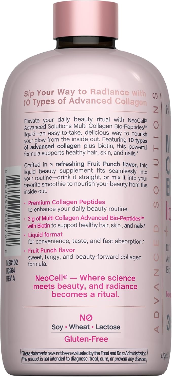NeoCell Liquid Multi Collagen Peptides | 16 fl oz | with Biotin | Advanced Nourishing Formula | 10 Types of Bio-Peptides | Hair, Skin, & Nails | for Women and Men