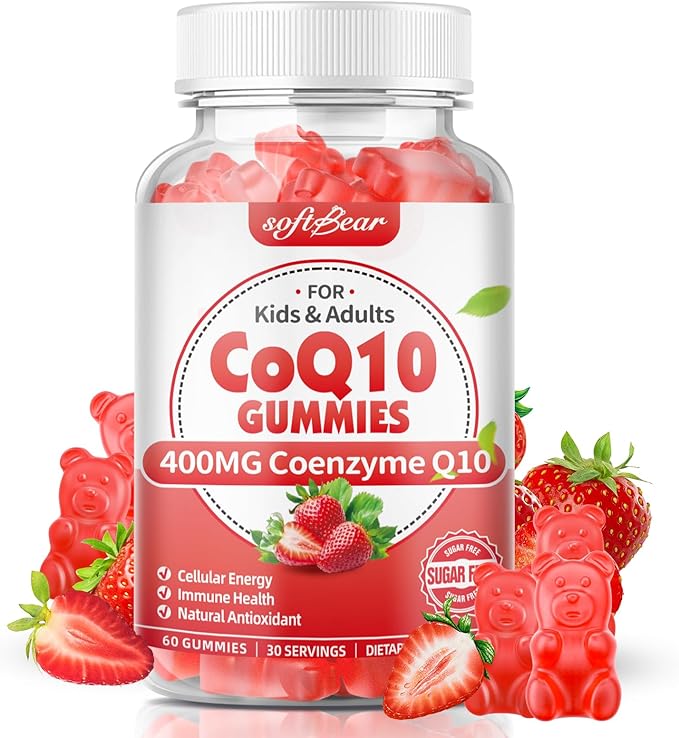 softbear CoQ10 Gummies 400mg Coenzyme Q10 Supplement for Adults, High Absorption coq10 Plus Omega-3, Magnesium, Vitamin B3 & Zinc for Cellular Energy & Antioxidant, Strawberry Flavor 60 Count