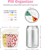 Cute Pill Organizer,Pill Dispenser with 7 Large Compartments,Portable Pill Bottle Box with Wide Opening for Easy Use, Anti-Mix Pills Organizer for Travel,Includes 20 Pcs Sticky Labels(White)