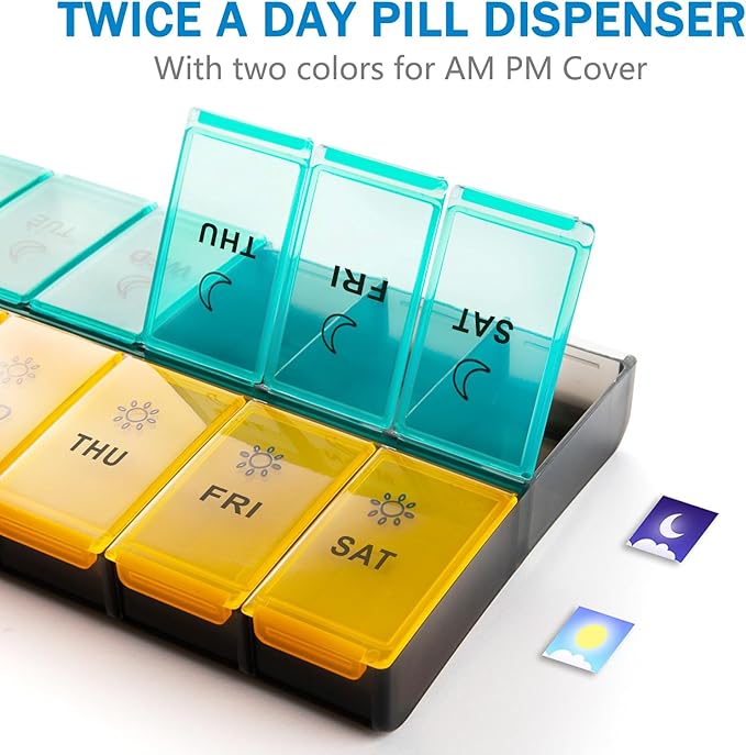 Mossime XL Large Daily Pill Organizer 2 Times a Day, Extra 7 Day Pill Box Am Pm, Weekly Day Night Vitamin Holder, Medicine Organizer, Big Pill Container, Medication Dispenser 14 Compartments