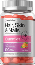Horbäach Hair Skin and Nails Gummies | 100 Count | Supplement with Biotin for Men and Women | Fruit Flavored Vitamins | Vegan, Non-GMO, and Gluten Free