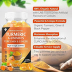 Turmeric Curcumin Gummies (3 Pack) - Turmeric Curcumin Supplements with Ginger & Black Pepper Gummies for Immune Muscle Support Healthy Skin - Vegan, Gluten Free, Low Sugar - for Adults