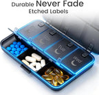 Foldable Weekly Pill Organizer 2 Times A Day, [2026 Version] Large 7 Day Medicine Pill Organizers w/Permanent Etched Labels, Weekly AM PM Pills Box Case Travel for Vitamin Supplements, Fish Oil