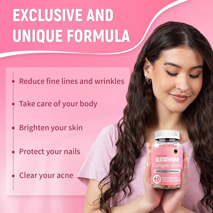 Collagen Peptides Gummies, Glutathione Collagen Glow Gummies, Korean Collagen Gummies to Rejuvenate Your Skin, Support Hair,Nail Health (2PCS)