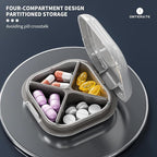 ONTERATE Small Pill Case, Travel Pill Organizer, Small Pill Box, Pill Container for Purse 4 Compartments, Daily Compact Travel Medicine Holder for Vitamins Medication (Blue)