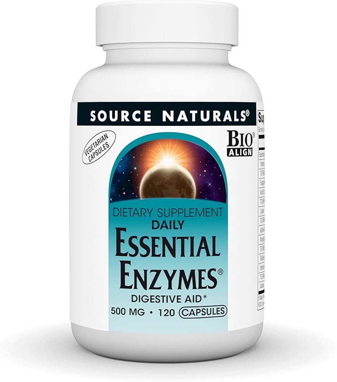 Source Naturals Essential Enzymes 500mg Bio-Aligned Multiple Enzyme Supplement Herbal Defense for Digestion, Gas, Constipation & Bloating Relief - Supports Immune System* - 120 Vegetarian Capsules