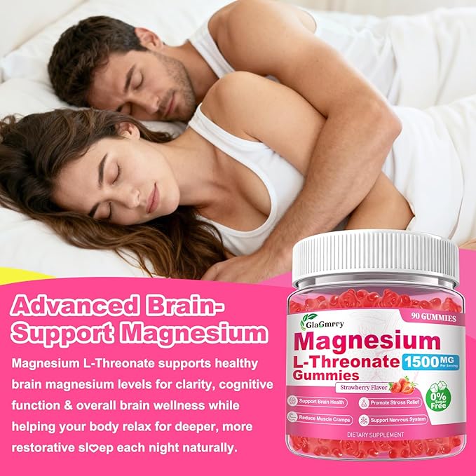 90 Count Magnesium L-Threonate Gummies, High Absorption Magnesium Threonate Supplement for Adults & Kids, Support Brain Health, Memory, Focus, Restful zzZ & Muscle, Sugar Free, Vegan, Non-GMO