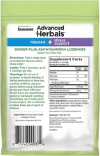 From the Makers of Dramamine, Advanced Herbals Ginger & Ashwagandha Lozenges, for Nausea Relief & Stress Support, Tropical Fruit and Ginger Flavor, 20 Count
