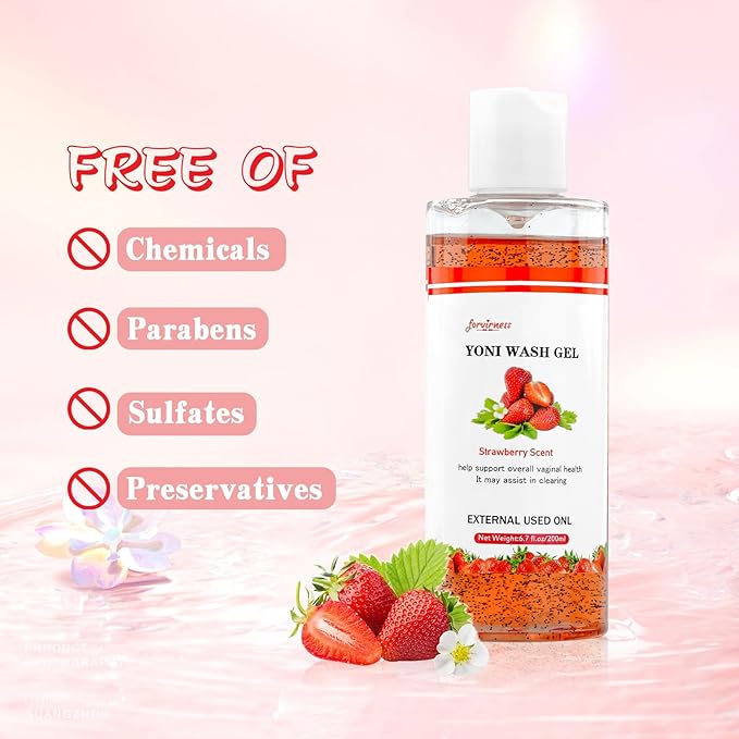 Natural Feminine Wash Yoni Wash Yoni Oil Set, Cleanse - Remove Odor - pH Balance for Women, 1 fl.oz Feminine Oil & 6.7 fl.oz Intimate Wash with Cleaning Factor - Strawberry Scent