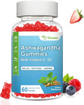 2 Pack Ashwagandha Gummies with Vitamin D for Women & Men, Sugar Free Vegan Ashwagandha Supplement Gummy & Vitamin C, 60 Count
