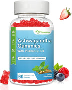 2 Pack Ashwagandha Gummies with Vitamin D for Women & Men, Sugar Free Vegan Ashwagandha Supplement Gummy & Vitamin C, 60 Count
