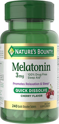 Nature's Bounty Melatonin 3mg Quick Dissolve, Sleep Aid Supplement, Sleep Aids for Adults, Cherry Flavor, 240 Count (Pack of 1)
