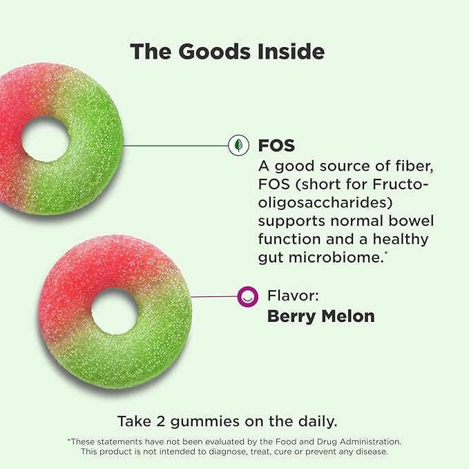 OLLY Fiber Gummy Rings, 5g Prebiotic Fiber, FOS (Fructo-oligosaccharides), Digestive Support, Berry Melon 50ct