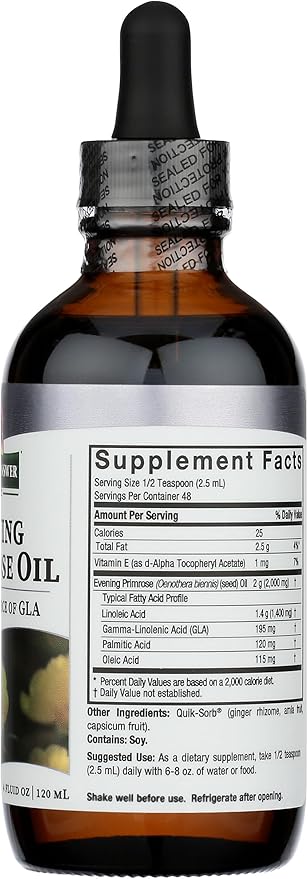 Nature's Answer Liquid Evening Primrose Oil 4oz Liquid | Cold Pressed | Essential All Natural Moisturizer for Hair, Skin, Nails | Rosacea Psoriasis Eczema Relief | Single Count