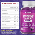 Magnesium Glycinate Gummies 600mg，High Absorption Magnesium Gummies, Sugar Free Chews for Adults & Kids Relaxation, Stress Relief (60 Count（Pack of 2）)