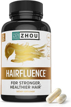 Zhou Hairfluence - Vegan Biotin Supplement for Hair Growth for Men & Women, Supports Stronger, Healthier Hair, Nails, & Glowing Skin with Lustriva & B Vitamin Complex - 60 Veggie Capsules (Pack of 1)