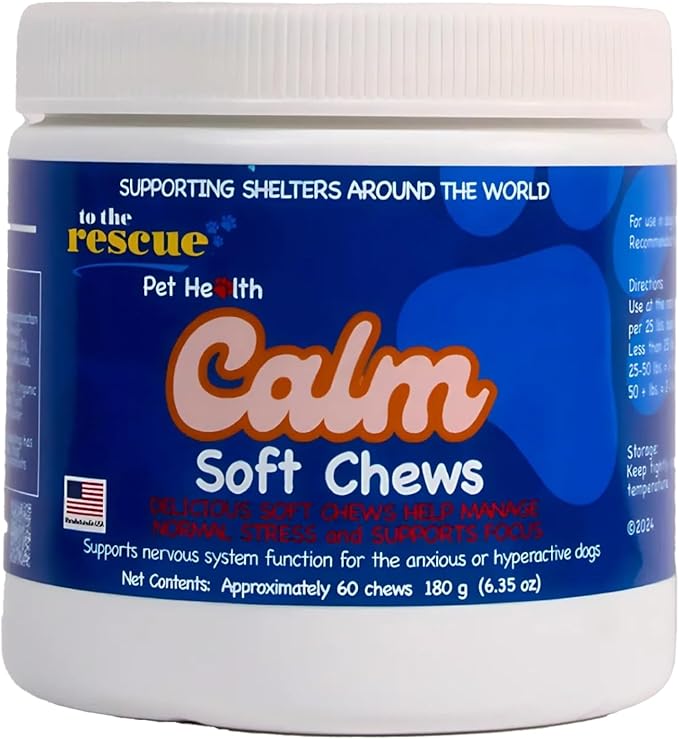 To The Rescue Dog Calming Supplement - Supports Nervous System Function of The Anxious and Hyperactive Dogs - Calming to Help with Separation, Stress, Thunderstorms and Motion Sickness - 60 Chews
