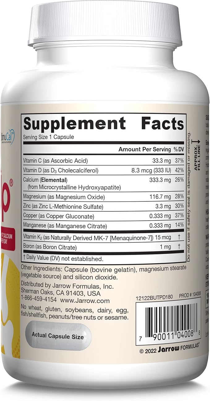 Jarrow Formulas BoneUp Three Per Day for Bone Density and Skeletal Nutrition, Includes Vitamin D3, K2 (as MK-7) and Calcium, 180 Capsules, 60 Day Supply