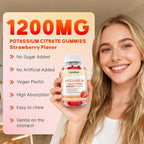 Potassium Citrate Gummies 1200mg for Adults, Women & Men Chewable Potassium Supplement for Muscle Health & Electrolyte Support Sugar Free, Strawberry Flavor, 120 Count