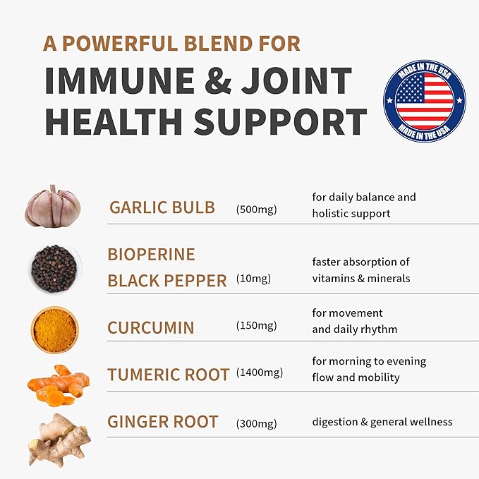 4-in-1 Turmeric Joint Support Supplements with Garlic and BioPerine - 2360 mg High Potency Herbal Blend for Mobility, Everyday Flexibility, Digestive Comfort, Active Aging Support (120ct, Pack of 3)