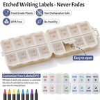 Foldable & Portable Pill Organizer 2 Times A Day with Extra Compartments - Etched Labels - Weekly 7 Day AM PM Medicine Box, Week Daily Travel Pill Case Holder Dispenser for Vitamin, Supplement - Khaki