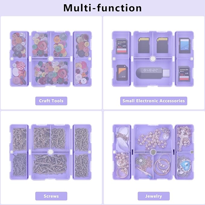 FYY Daily Pill Organizer, 7 Compartments Portable Travel Pill Case, [Folding Design] for Purse Pocket to Hold Vitamins,Cod Liver Oil,Supplements and Medication-Purple